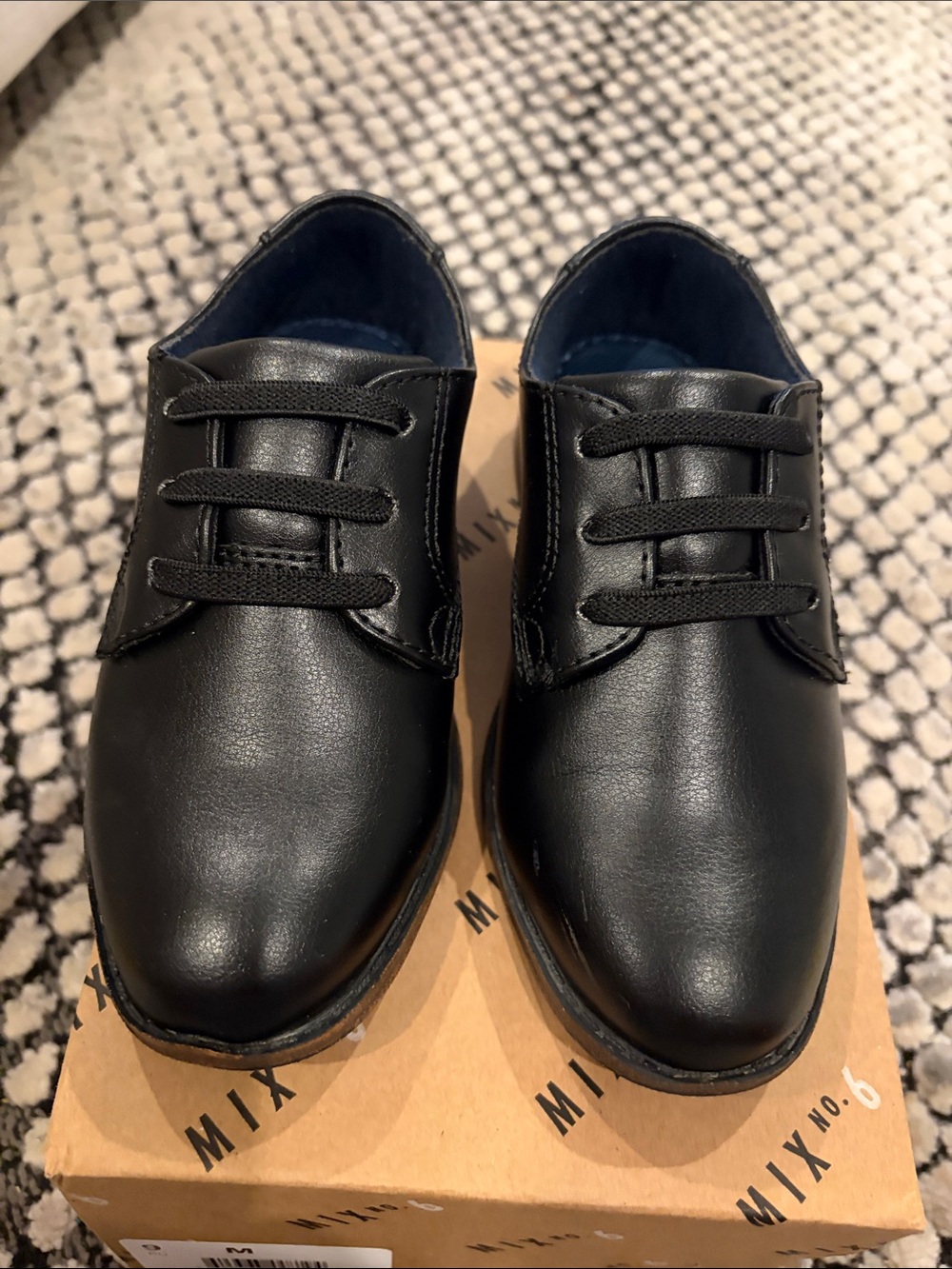 Kids Black Smooth Leather Lace-Up Dress Shoes
